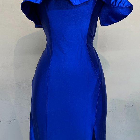 NEW LONG ROYAL BLUE MERMAID ONE SHOULDER SLEEVELESS DRESS WITH SIDE SLIT AC5042 - Picture 6 of 8